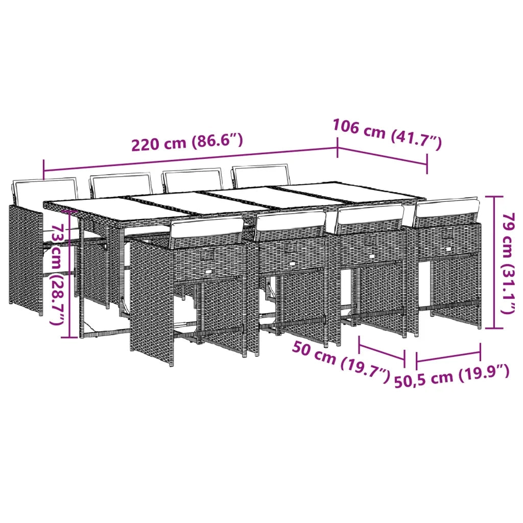 Set da Pranzo da Giardino 9 pz con Cuscini Nero in Polyrattan 3277866