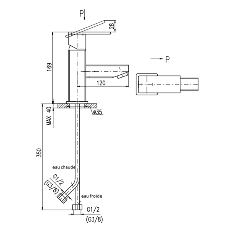 Miscelatore lavabo LOIRA in ottone cromato senza sifone
