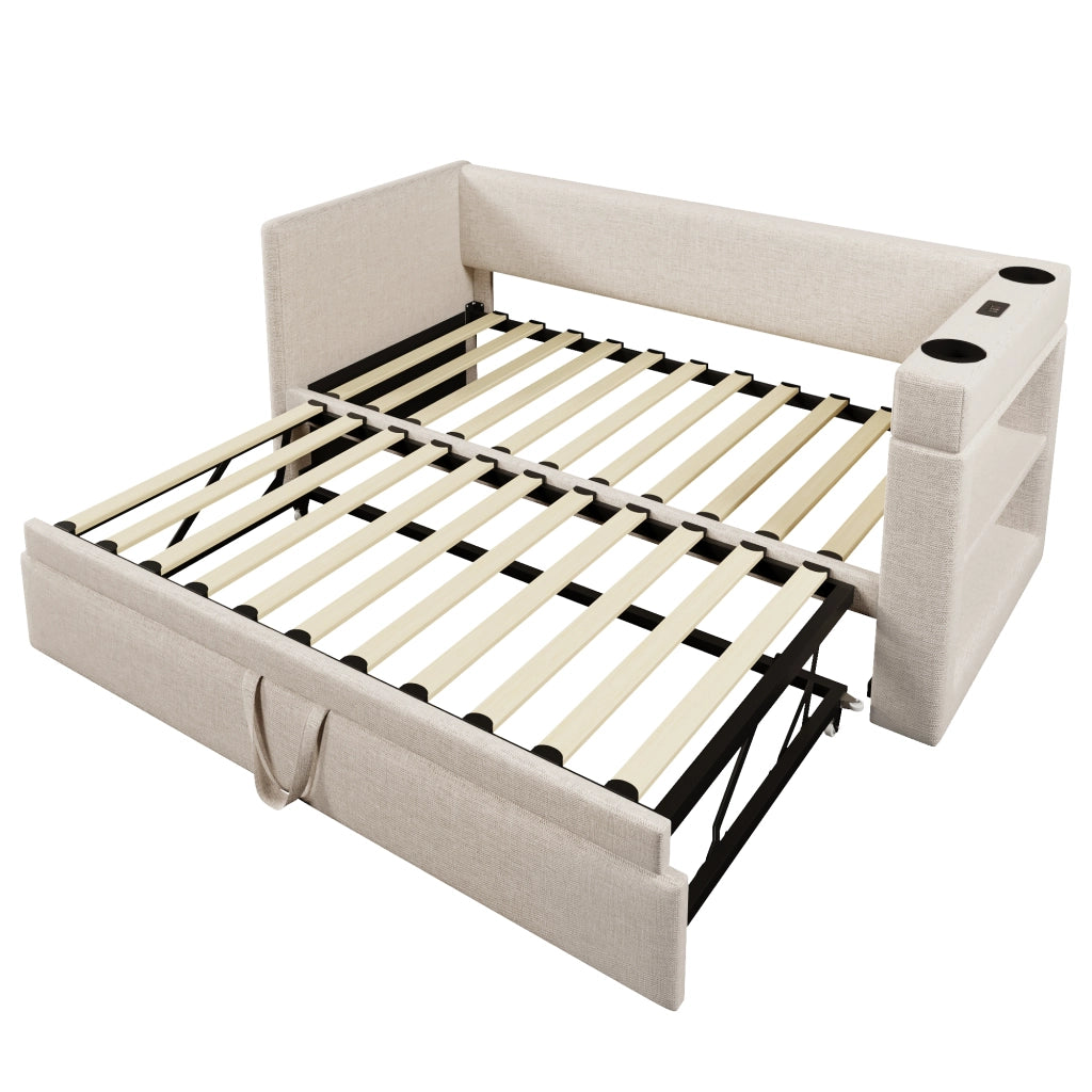 Letto singolo con letto estraibile beige 90x190 cm