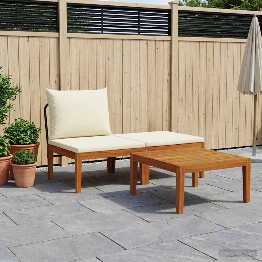 3 pz Set da Giardino con Cuscini Naturale 42022067
