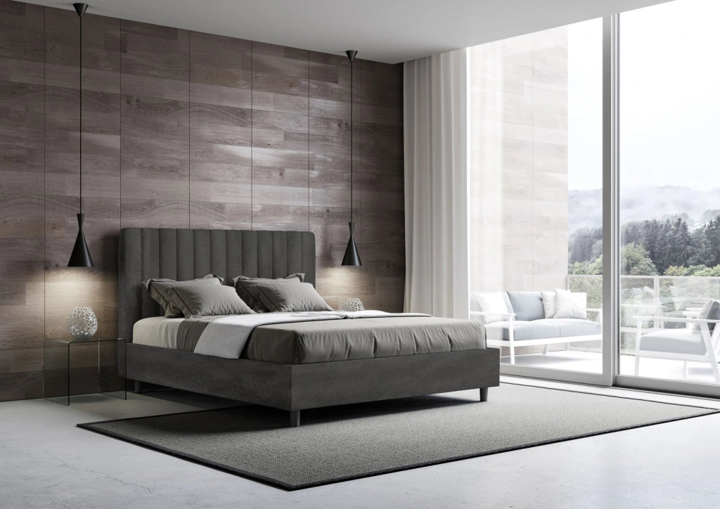 Letto 1 Piazza E Mezzo 130x190 cm con Rete Imbottito in Microfibra Agueda Grigio