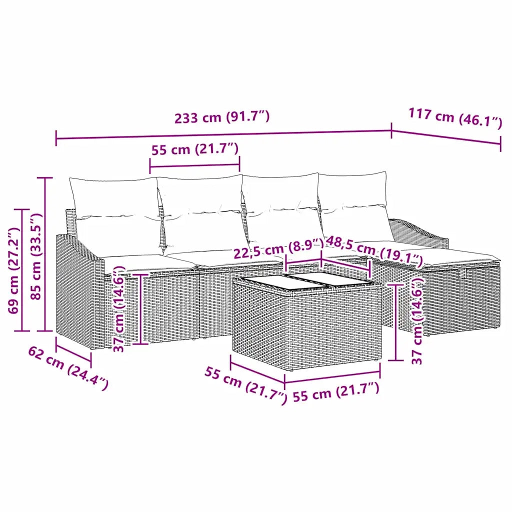 Set di divani con cuscino con archiviazione Grigio polyrattan 3359268