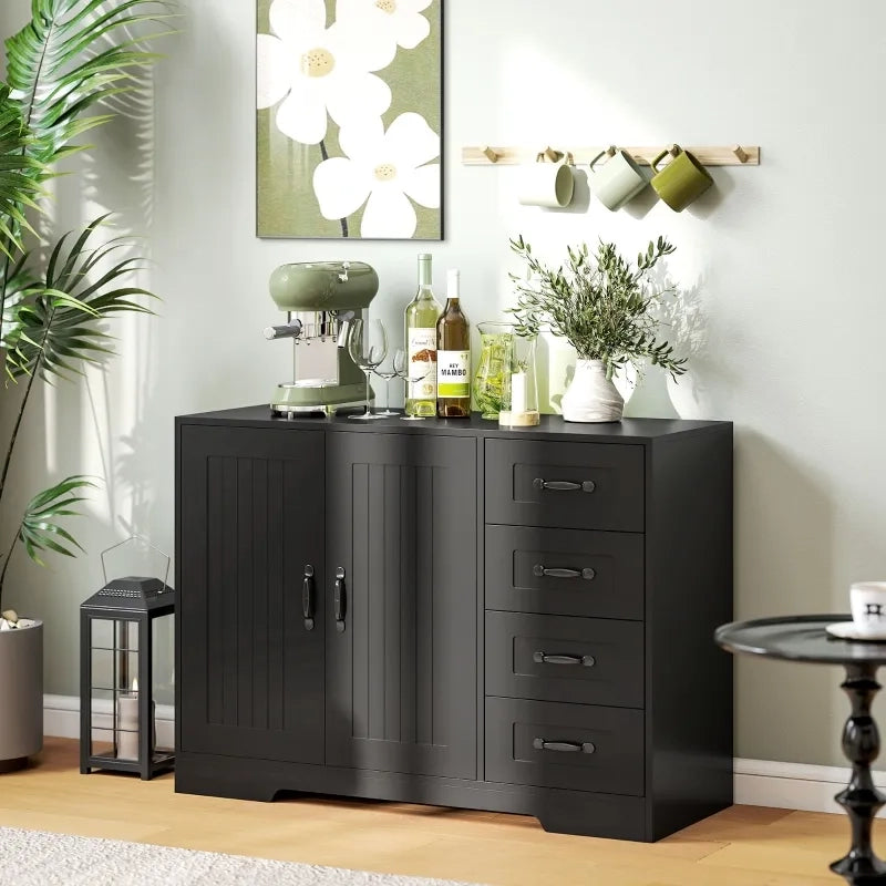 Sideboard moderno nero, 105 x 40 x 76 cm, con 4 cassetti e 1 anta