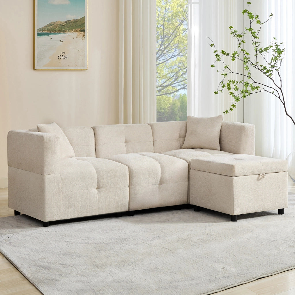 Divano Angolare 3 Posti con Contenitore, Poggiapiedi e Cuscini ¨C Xylo ¨C Sofa L