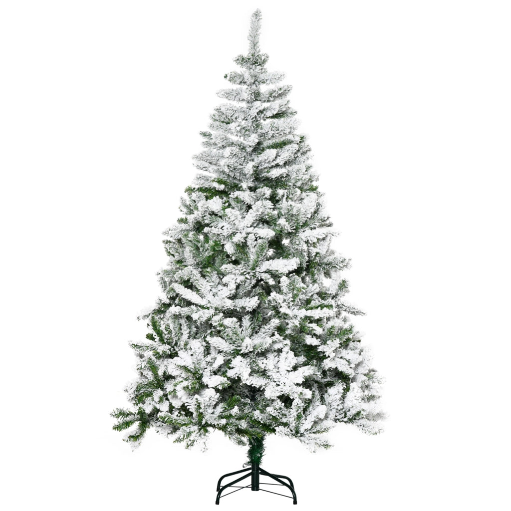 Albero di Natale artificiale innevato ignifugo in plastica verde con apertura automatica, 3 parti e base stabile