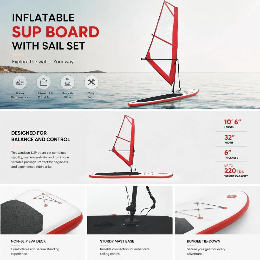 Inflatable SUP Board With Sail Set, Red And White
