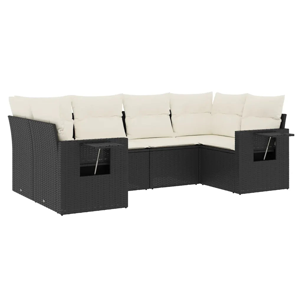 Set Divano da Giardino 6 pz con Cuscini Nero in Polyrattan