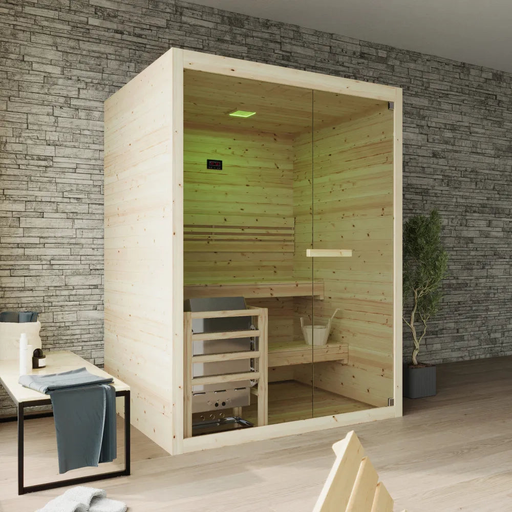 Sauna finlandese da interno 2-3 persone 150x120cm h200 in legno di abete | Nirva