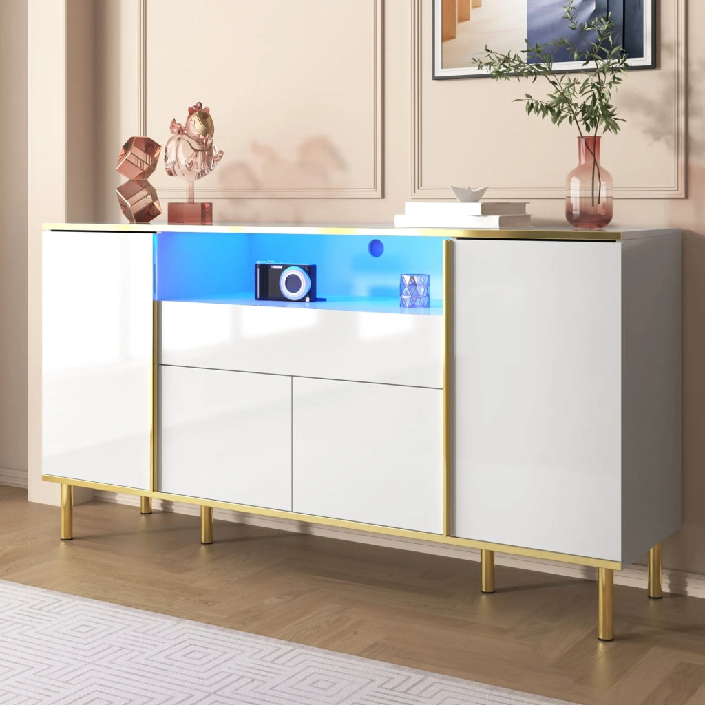 Sideboard bianco lucido 150x40x80 cm con 1 cassetto
