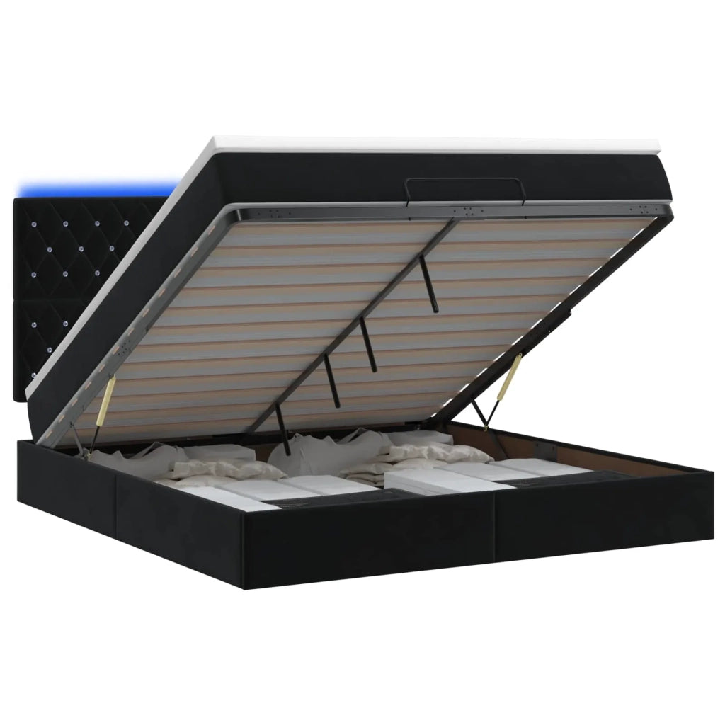 Letto Ottomano con Materasso e LED Nero 140 x 190 cm Velluto 3458231