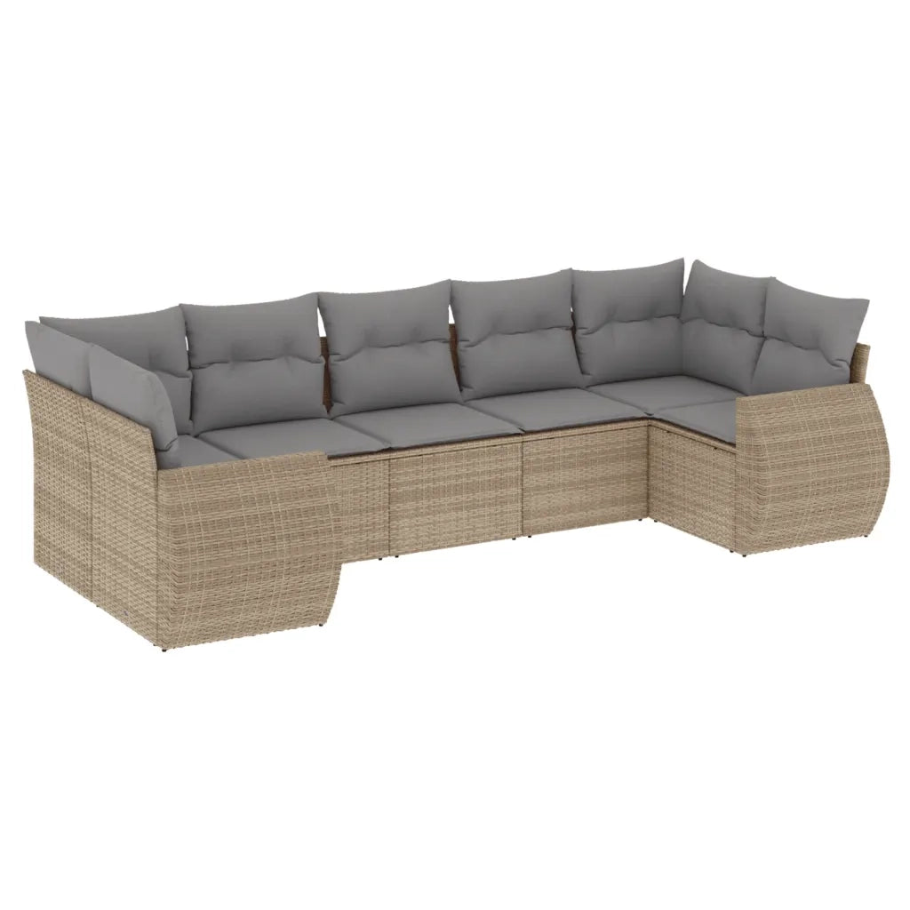 Set Divani da Giardino 7 pz con Cuscini Beige in Polyrattan 3254126