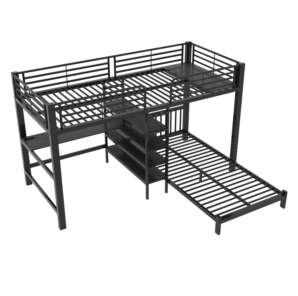 Letto a soppalco 90x200 cm con scrivania, scale contenitive e prese integrate