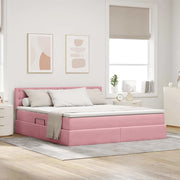 Letto con contenitore e LED con led Rosa 160 x 200 cm Velluto