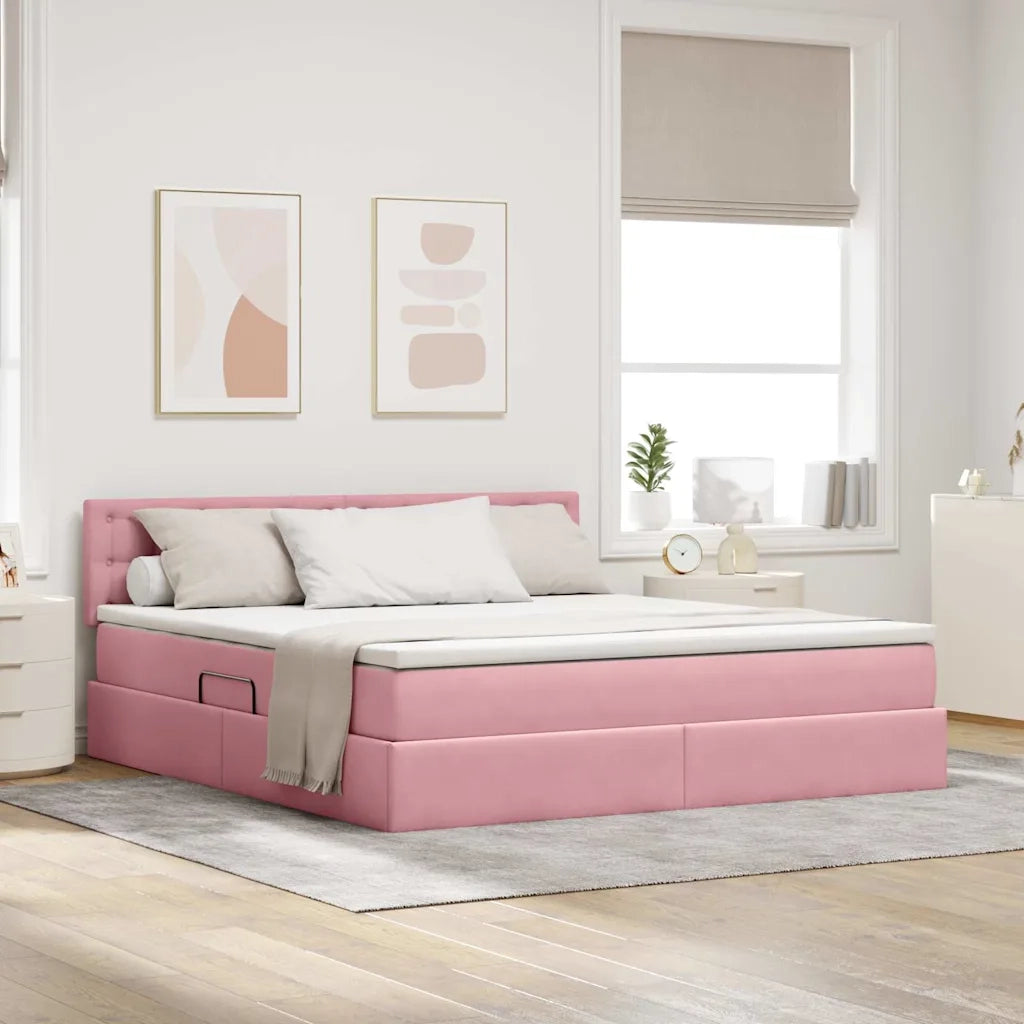 Letto con contenitore e LED con led Rosa 160 x 200 cm Velluto