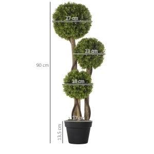 Pianta artificiale di bosso 90 cm con vaso riempito di cemento in plastica verde per interni e spazi esterni