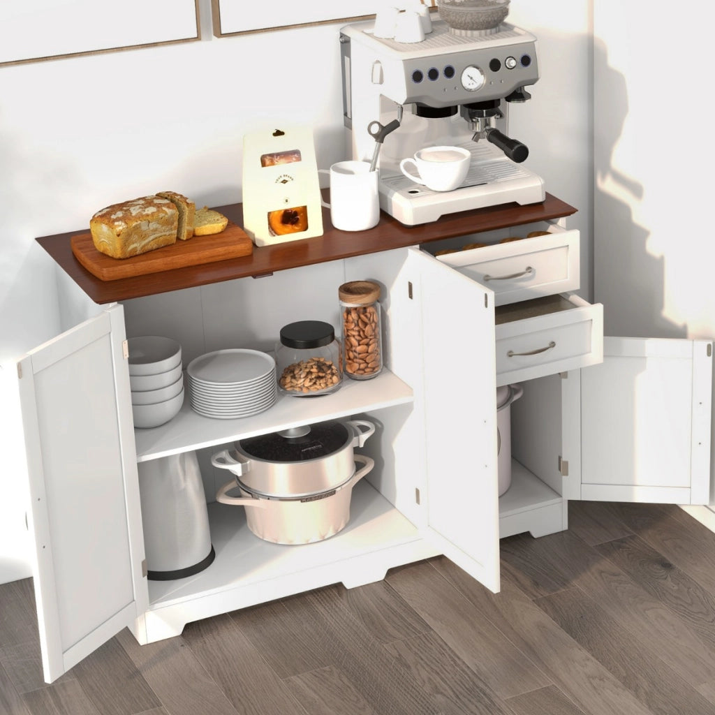 Armadio di stoccaggio moderno con 2 ante e 2 cassetti, Credenza buffet con ripiano regolabile per cucina Bianco-Credenze buffet
