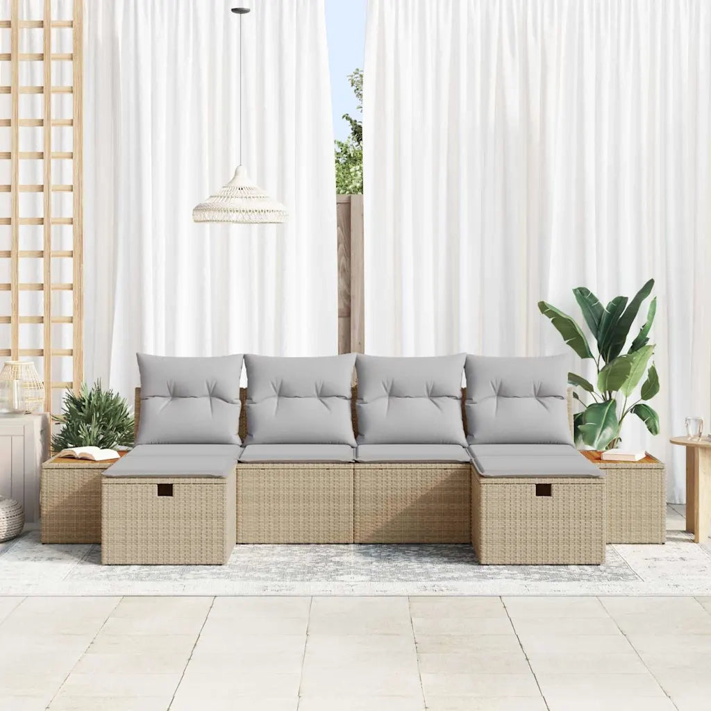 Set Divano da Giardino con cuscino 6 pcs Beige Poly Rattan 3359652