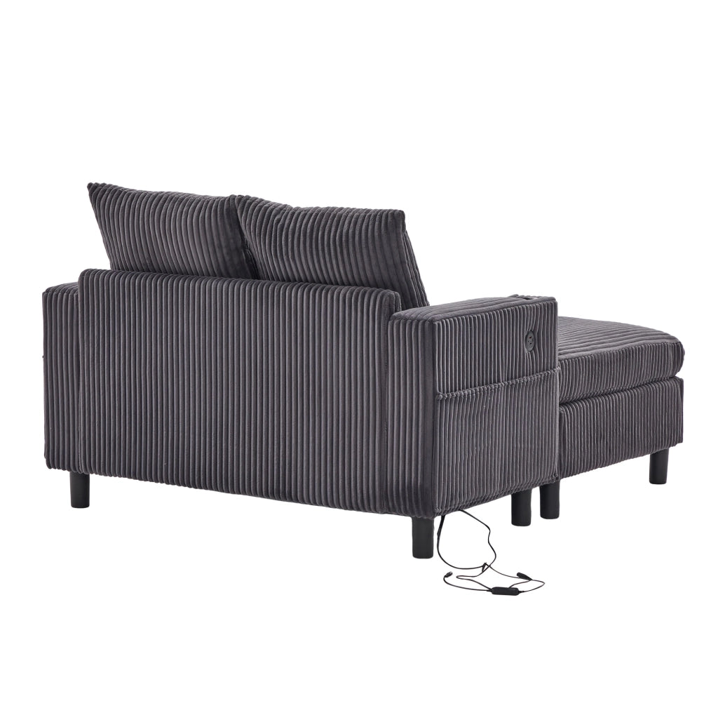 Poltrona relax extra large con LED multicolore; USB e portabicchieri in velluto a coste grigio scuro