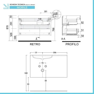 Mobile bagno sospeso 90 cm Melody bianco opaco con vasca a destra