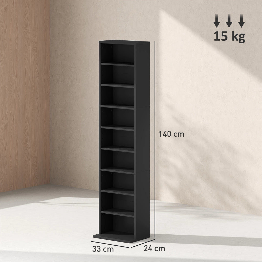 Libreria Porta CD e DVD 33x24x140 cm con 6 Ripiani Regolabili Nero