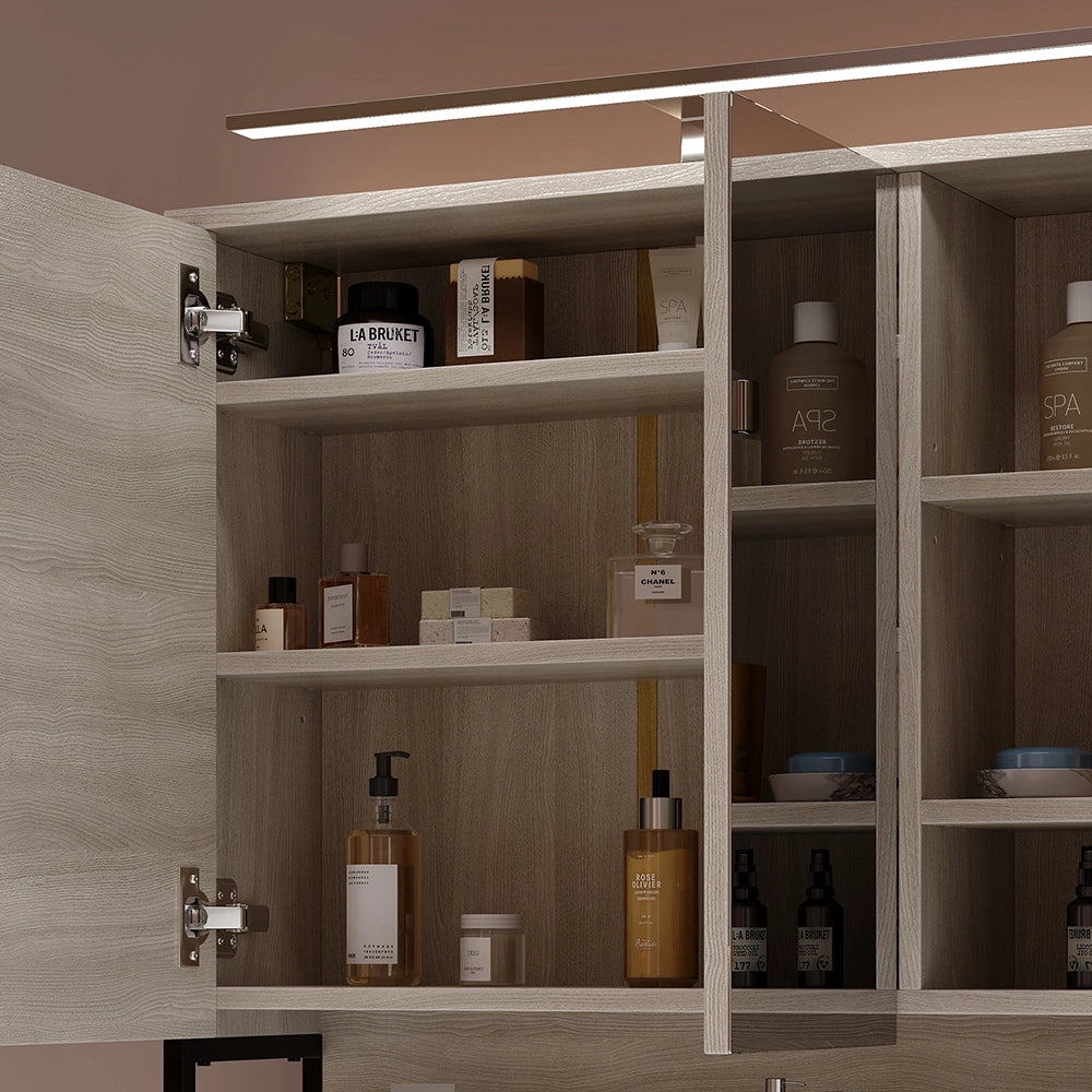 Vicco Mobile a specchio per il bagno Quercia/nero 80 x 71.5 cm con luce LED