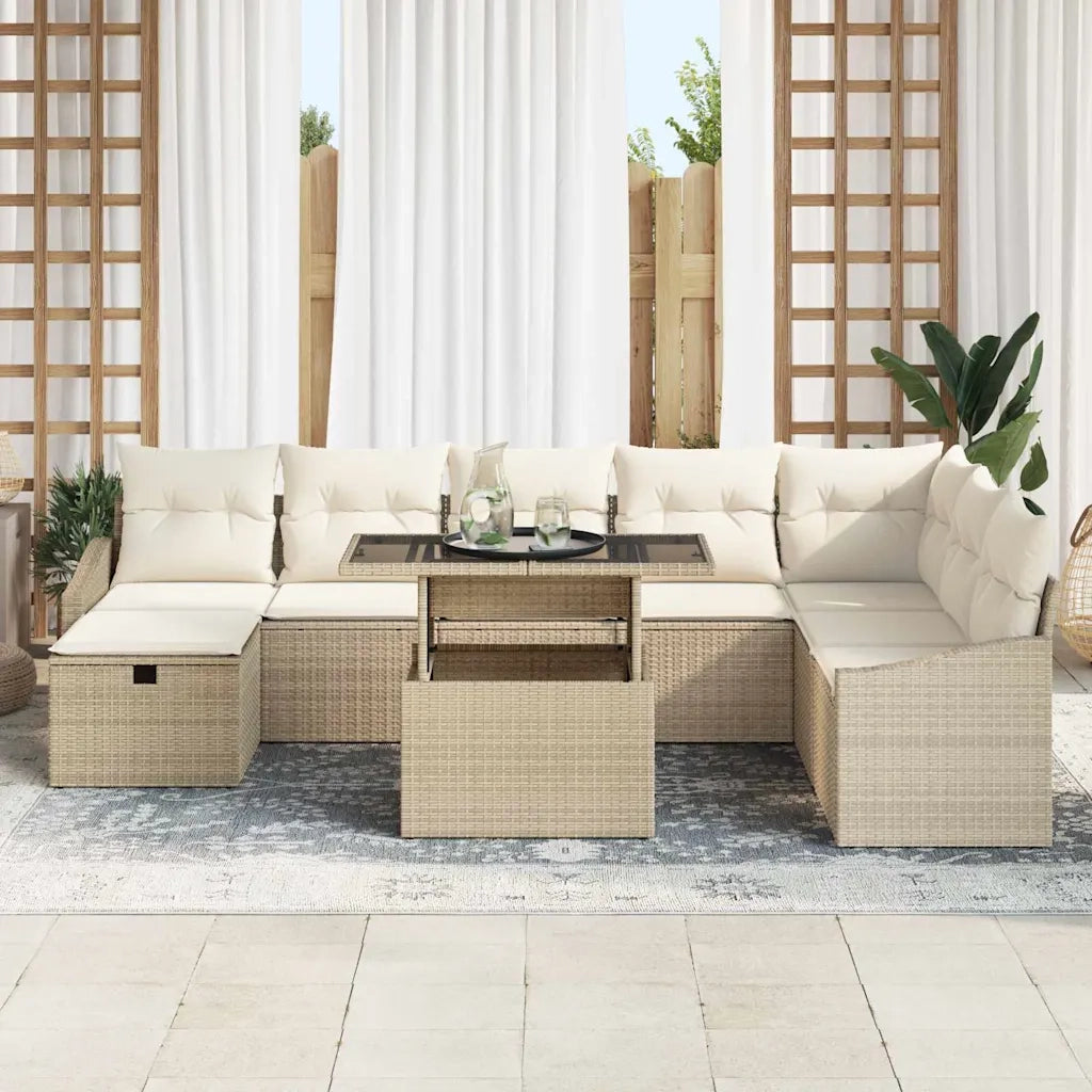Set Divano da Giardino con cuscino 9 pcs Beige Poly Rattan 3359858