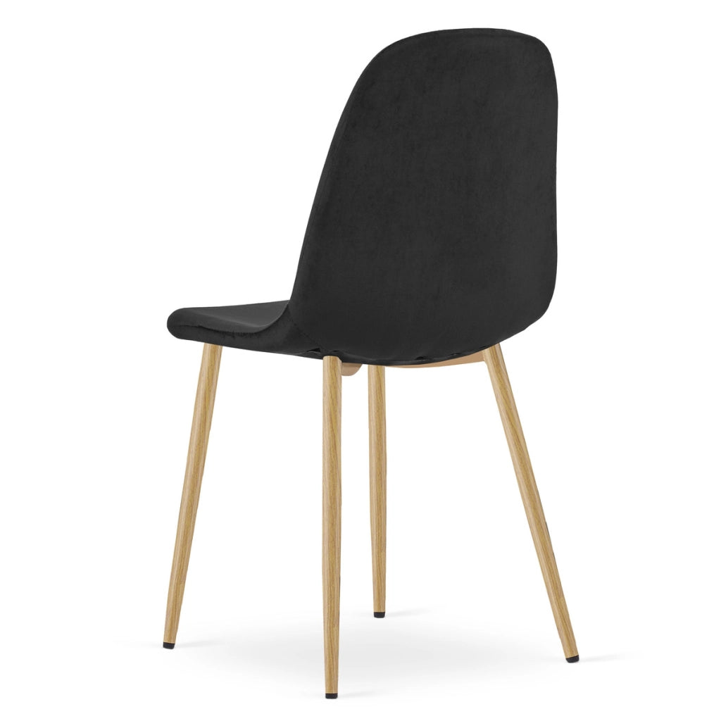Sedia Padva in velluto nero con gambe effetto rovere