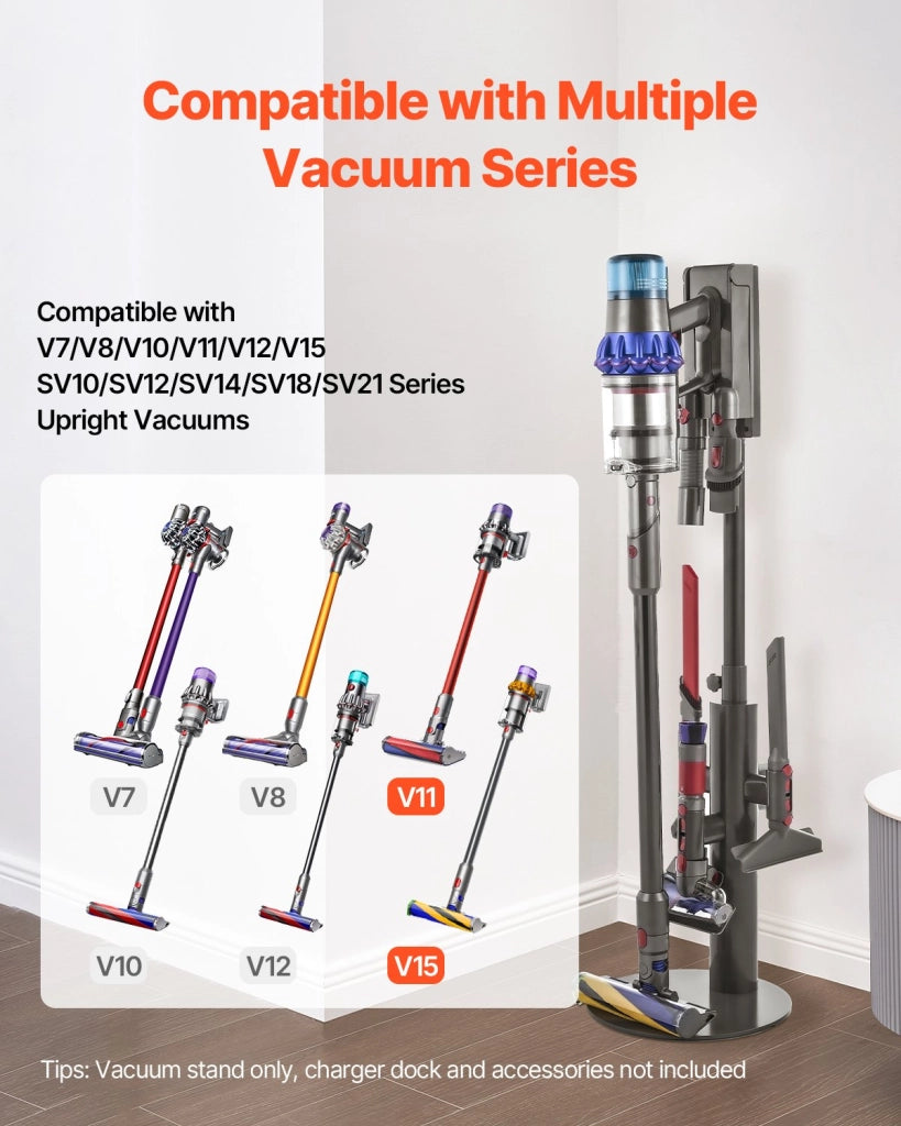 Supporto per Aspirapolvere Regolabile Grigio Compatibile con Dyson V7 V8 V10 V11 V12 V15 con 3 Clip Salvaspazio Robusto