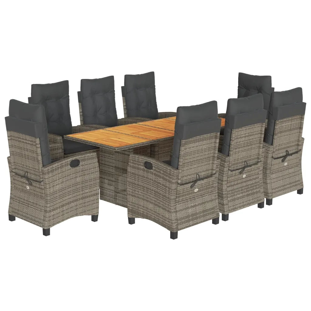 Set da Pranzo da Giardino 9 pz con Cuscini in Polyrattan Grigio 3212712