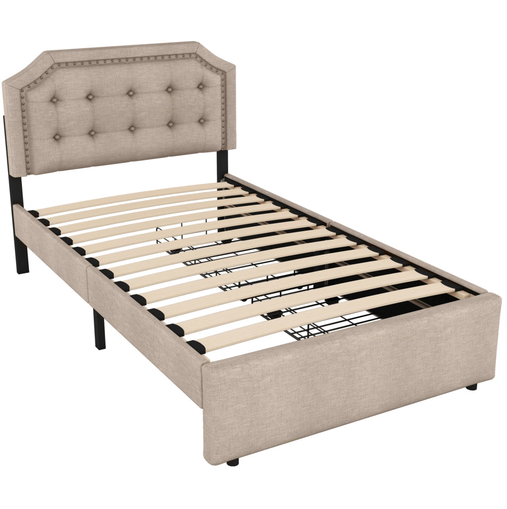 Letto imbottito 90x200 cm con cassetti, design elegante e testata regolabile