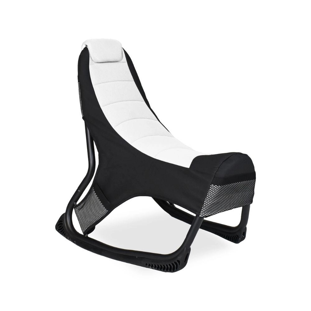 Sedia gaming Rocky in tessuto bicolore con base curva – Nero e bianco
