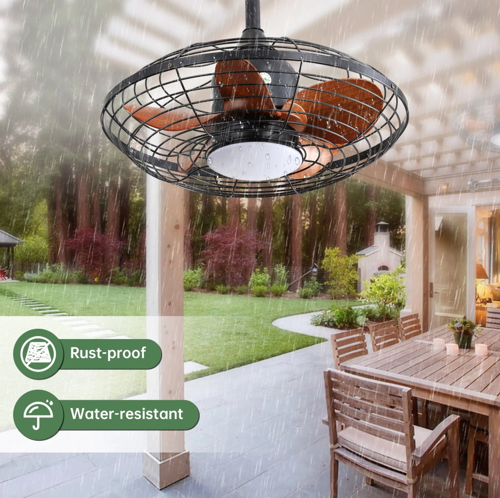 Ventilatore da soffitto nero con luce LED, motore DC reversibile e telecomando