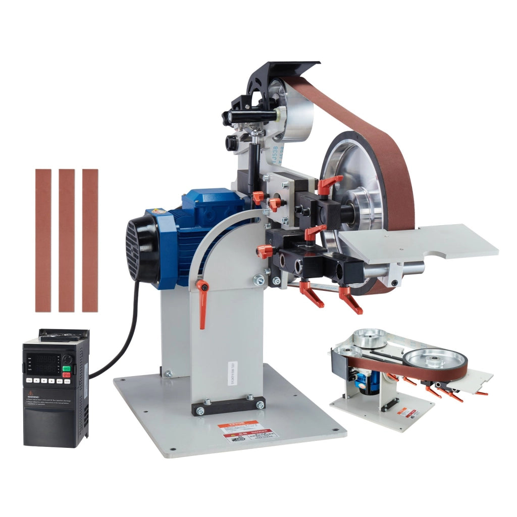 Levigatrice a Nastro 1500W JLD10-7 con VFD Velocità Regolabile, Smerigliatrice per Lavorazione Metalli con 3 Nastri e 3 Stampi