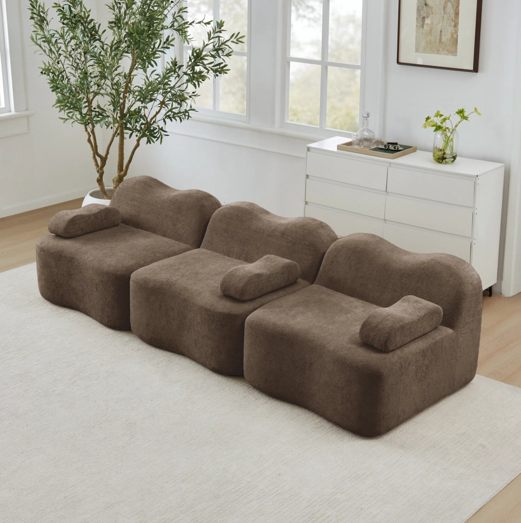 Divano modulare a 3 posti in velluto marrone, 288x98x70 cm, con seduta profonda