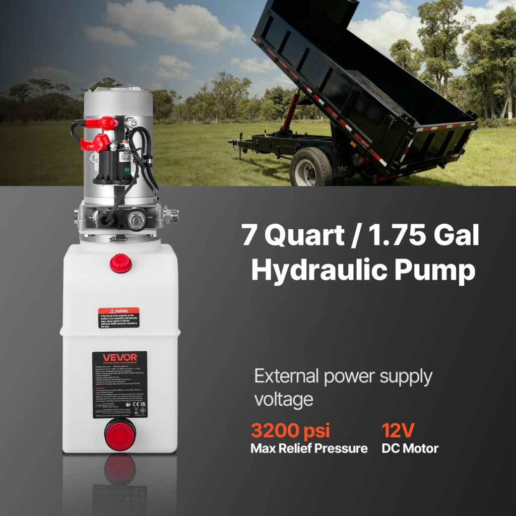 Pompa Idraulica 12V CC 1,6 kW per Rimorchio Ribaltabile, Centralina Singola Azione con Serbatoio in Plastica 7 Qt, Robusta e Pratica per Officina