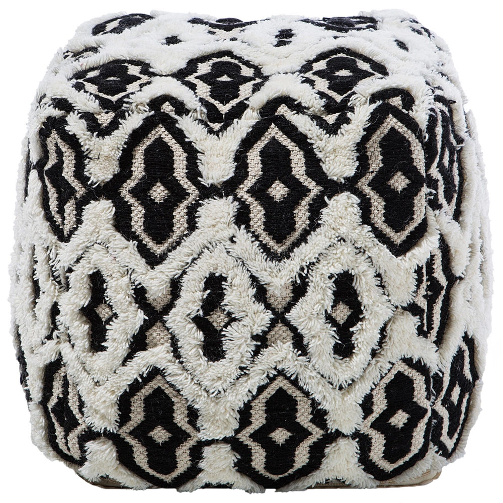 Pouf di colore Bianco e Nero Lana Cotone 45 x 45 cm Forma Quadrata in stile Boho
