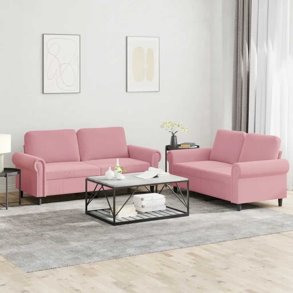 Set di Divani 2 pz con Cuscini rosa in Velluto