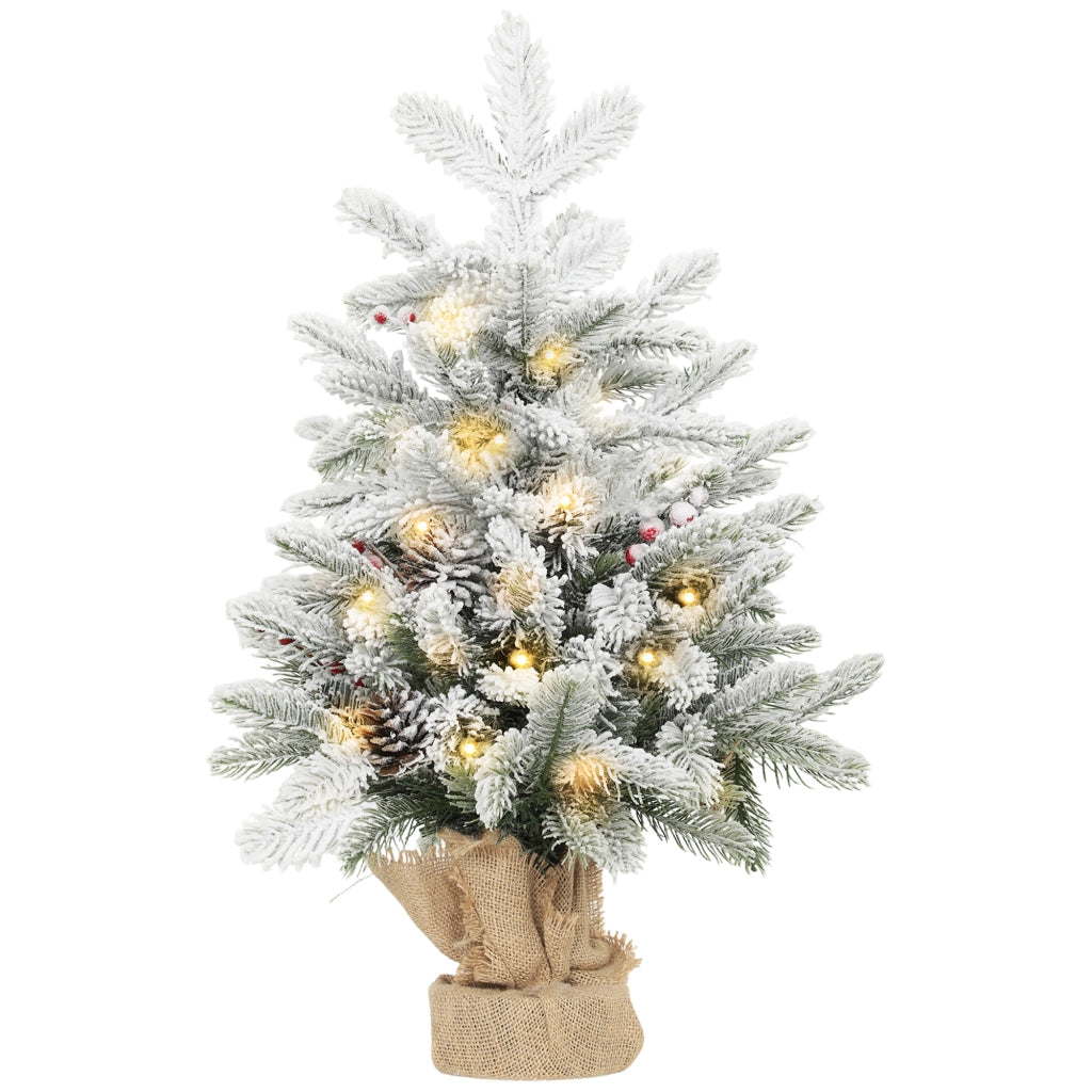 Albero di Natale Artificiale Mini 60 cm ¨C Xylo ¨C 35 LED, 182 Rami, Effetto Neve, Base Juta, Verde