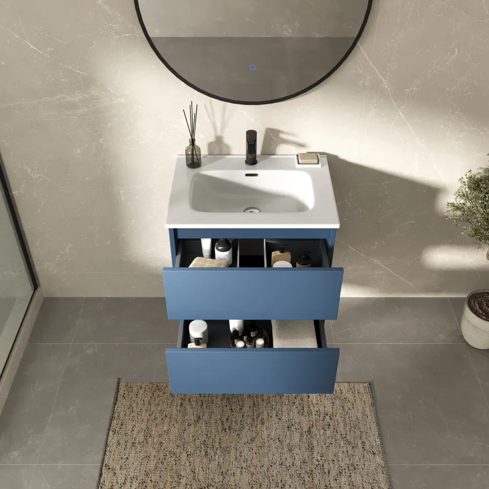 Mobile bagno sospeso 60cm due cassetti alby blue con lavabo | Hexa