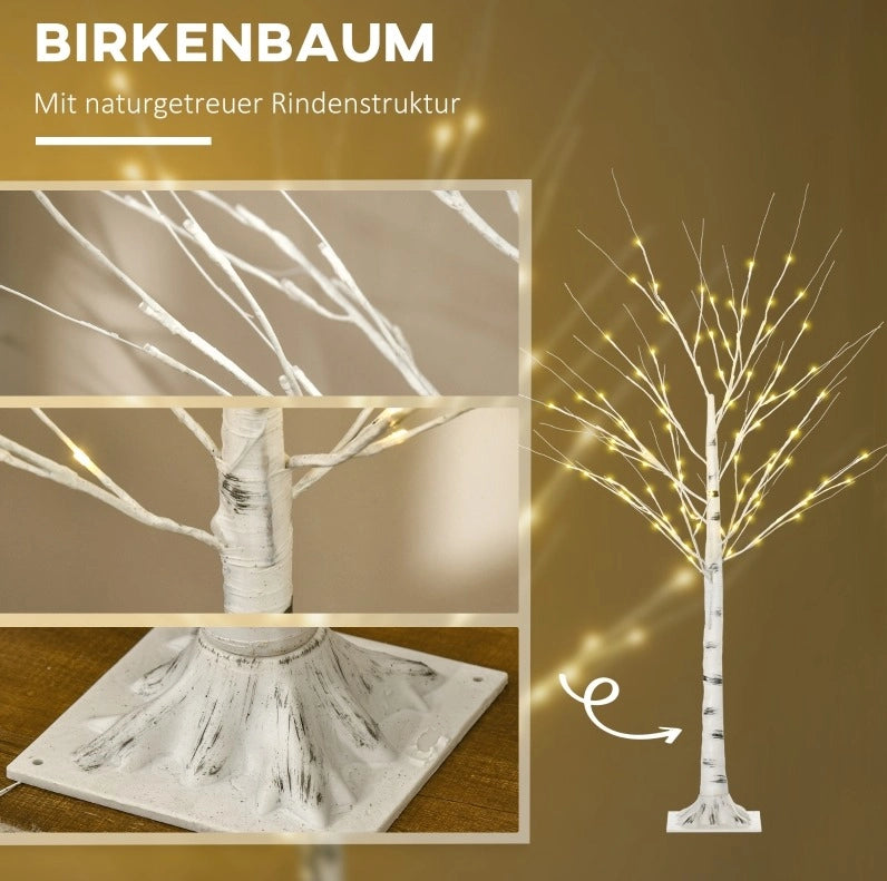 Betulla artificiale con LED, rami flessibili in plastica e metallo, 150 cm, bianca