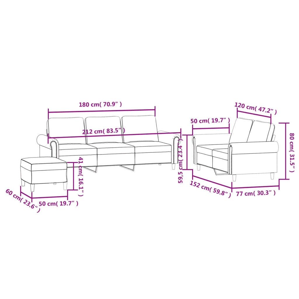 Set di Divani 3 pz con Cuscini Rosso Vino in Velluto 3202264