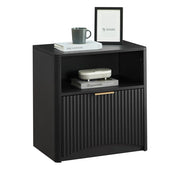 Comodino con 1 cassetto e vano aperto, per camera da letto, 58×38×60 cm, nero