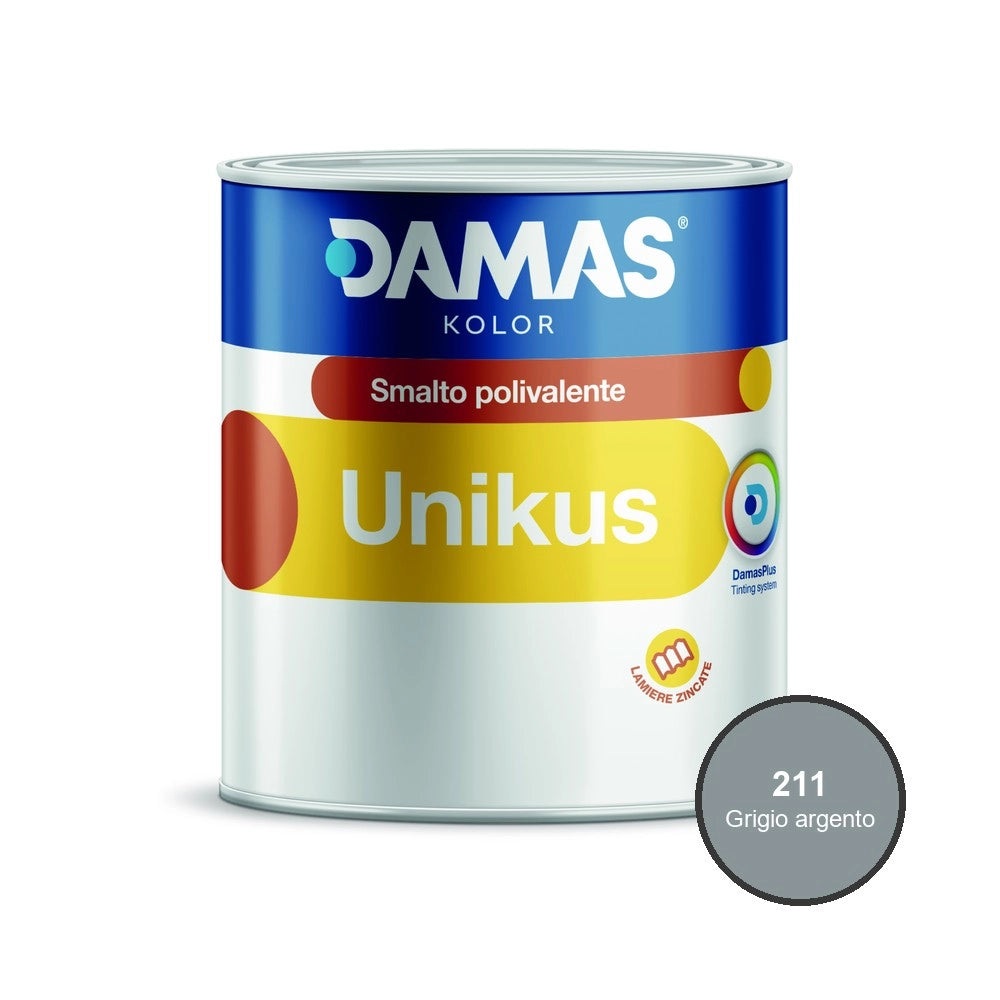 Damas unikus lucido smalto polivalente zincato alluminio plastica pvc *** formato 0,750 lt, colore- 211 grigio argent...