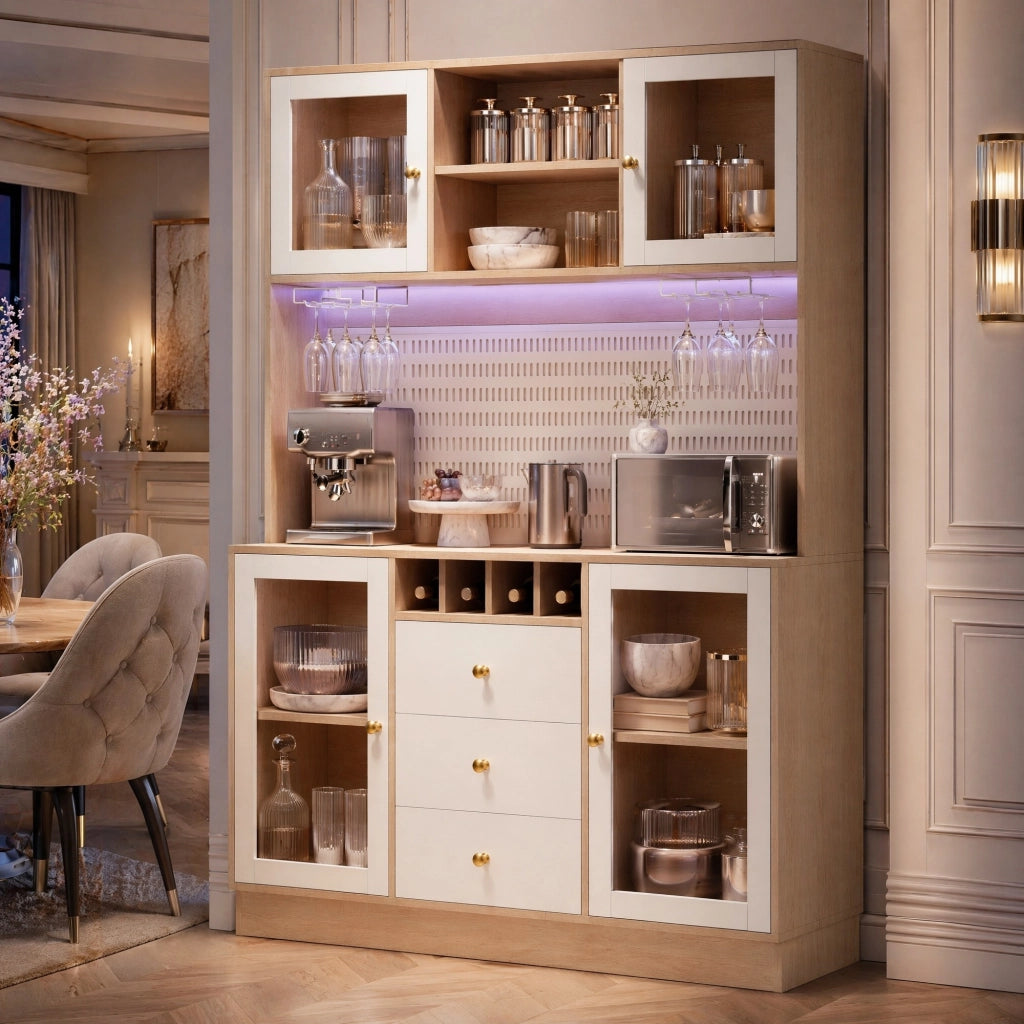 Mobile alto da cucina bianco con LED Smart e portabottiglie