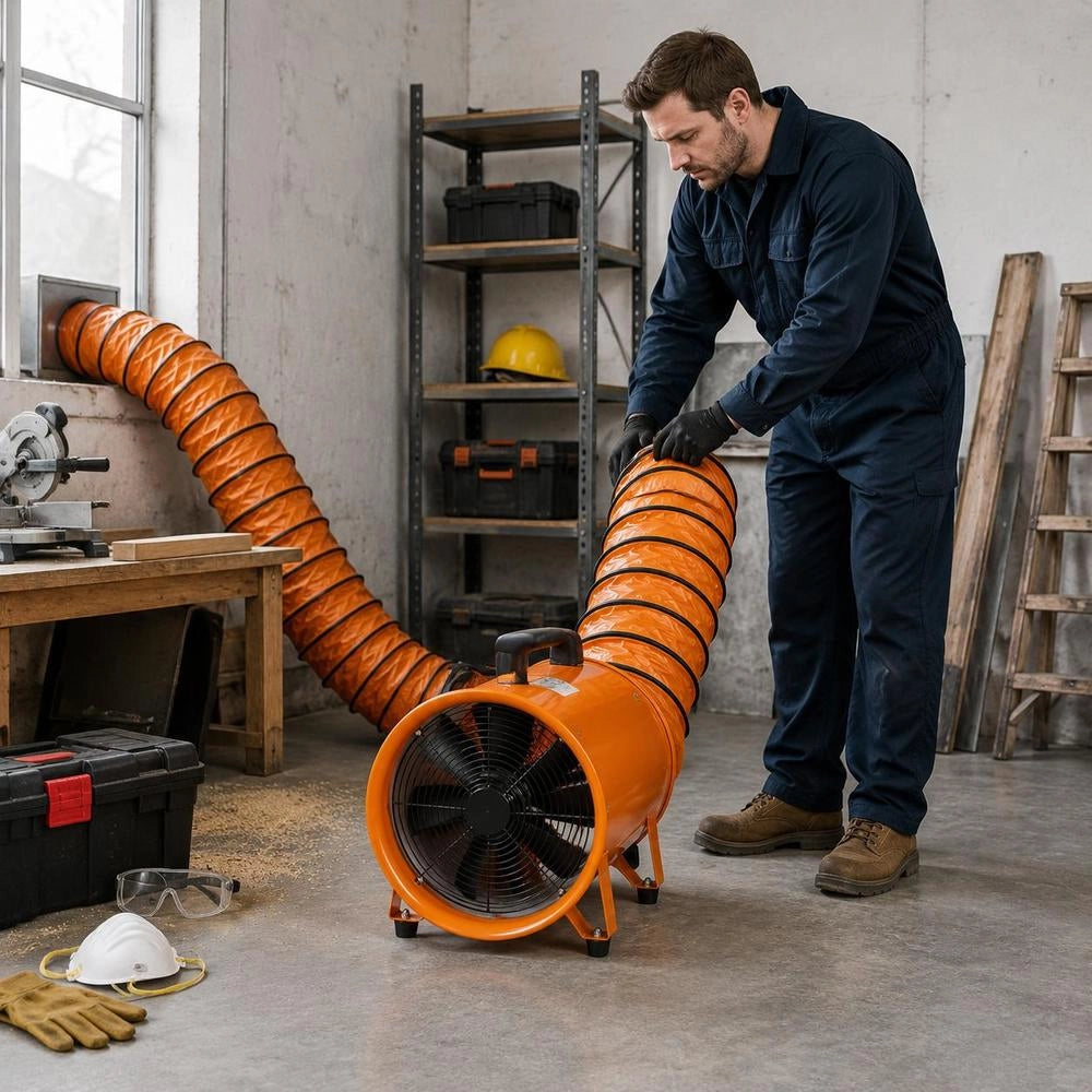 Construction Fan With 300W AC Motor, 2830 Rpm, 1720 CFM (2922 M³/h) Axial Fan With 10m Hose, 79 DB Noise Level, IP44 Industrial Fan