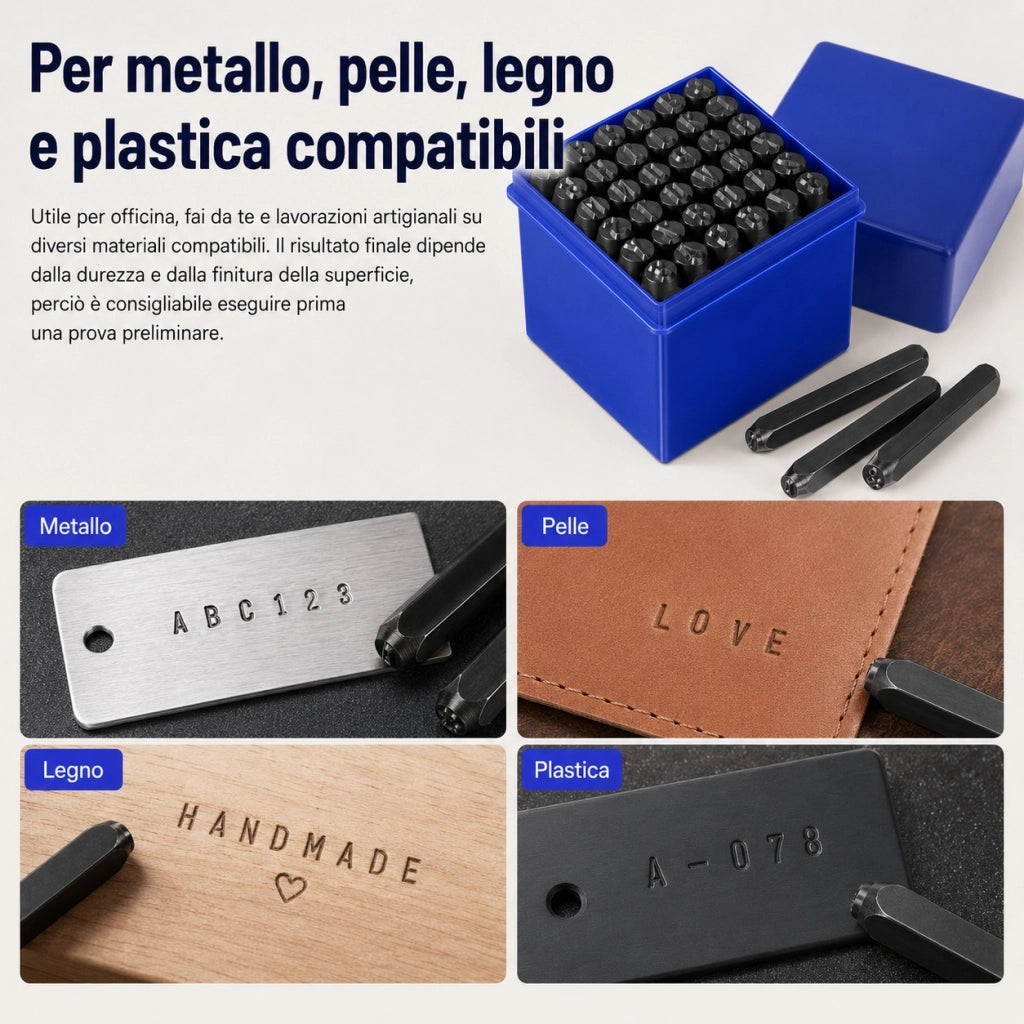 Set 36 Punzoni Alfanumerici 6 mm in Acciaio Temprato con Custodia