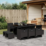 Set da Pranzo da Giardino 11 pz con Cuscini in Polyrattan Nero 3210607