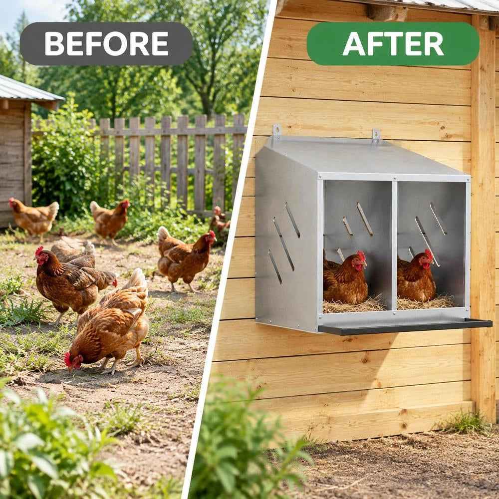 Chicken Nesting Box With 2 Compartments, Galvanized Silver Metal