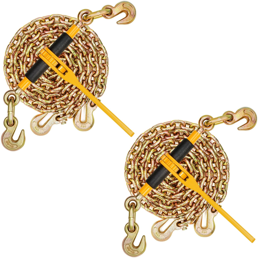 Set 2 Tenditori a Cricchetto con Catena G80 10 mm x 304,8 cm per Ancoraggio Camion Rimorchi, Carico 4172 kg, Acciaio Robusto