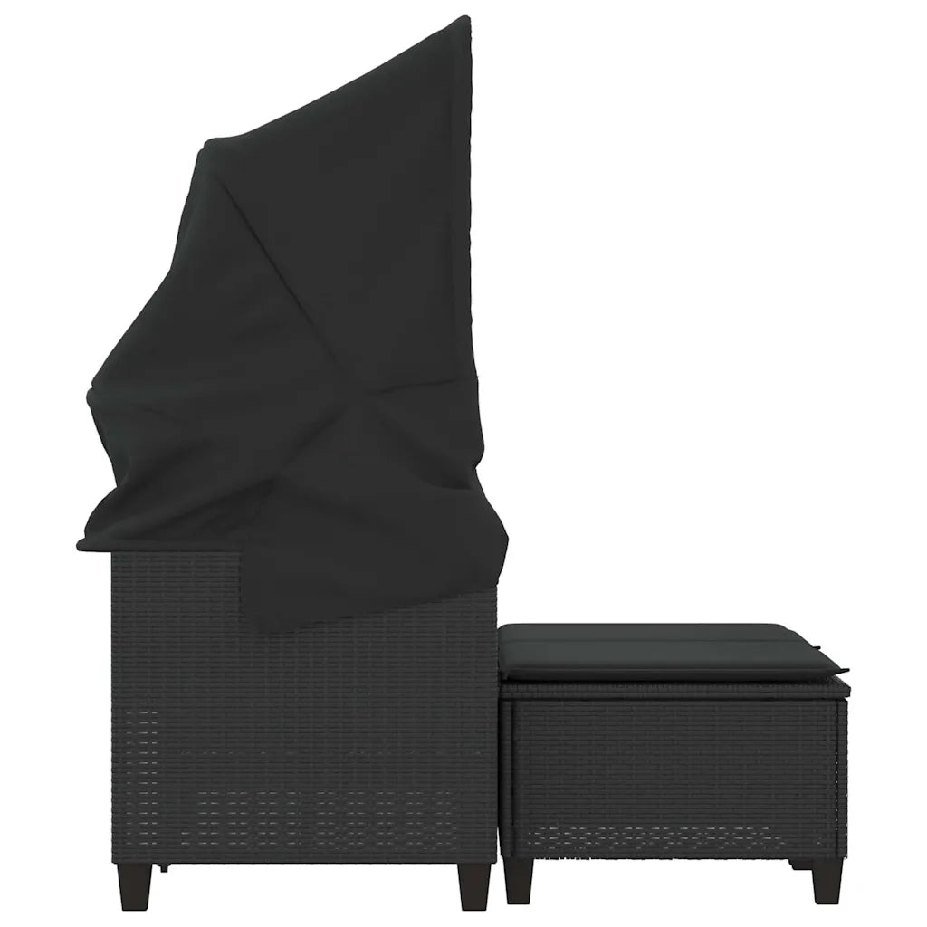 Divano Giardino 2 Posti Baldacchino e Sgabelli Nero Polyrattan 365781